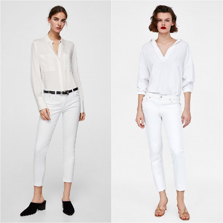 Белые укороченные джинсы
